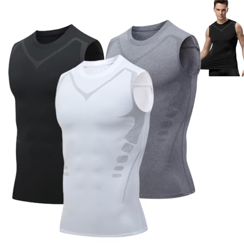 QIAWI Ionic Shaping Vest, QIAWI Ionic Shaping Sleeveless Shirt, 2024 New Shapewear Vest for Men (3pcs,XL) von KEYGEM
