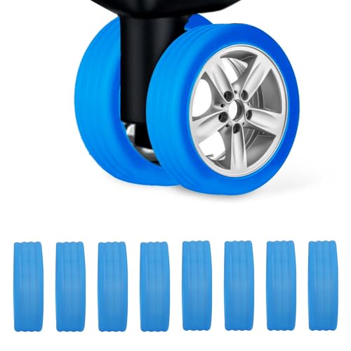 KFDDRN Gepäckraum-Radschutzabdeckung 8 Stück Silikon Gepäckrollenschutz Geräuschlose Schutzhülle für Gepäckräder, Räderabdeckung für Die Meisten Gepäckstücke Schützt und Dekoriert (Blau) von KFDDRN