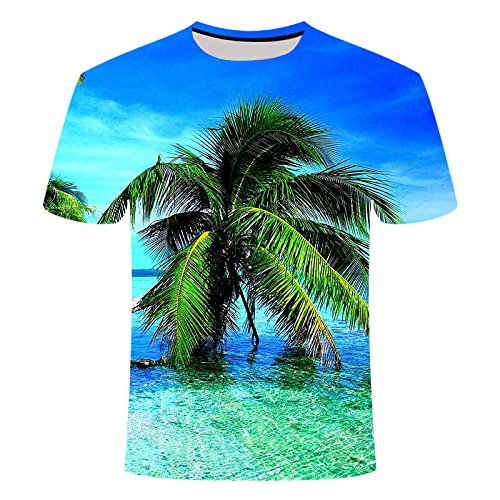 KHDSTYLK 3D T-Shirt Blau Meer und Baum Rundhalsausschnitt Kurzarm Frühling Sommer Lässig Schnelltrocknend Oberteil Unisex Paarkleidung von KHDSTYLK
