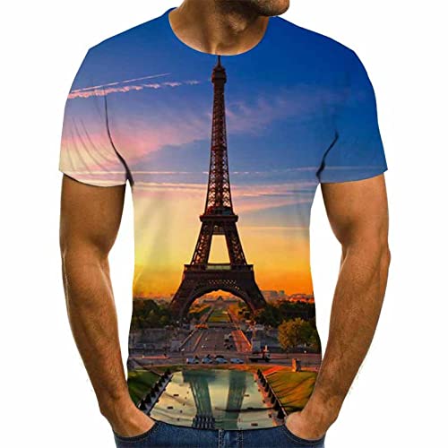 KHDSTYLK 3D T-Shirt Eiffelturm Rundhalsausschnitt Kurzarm Frühling und Sommer lässige schnell trocknende Unisex-Paarkleidung von KHDSTYLK