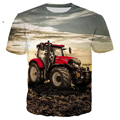 KHDSTYLK 3D T-Shirt Rot Großer Traktor Rundhals Kurzarm Frühling Sommer Lässig Schnelltrocknend Top Unisex Paar Kleidung von KHDSTYLK