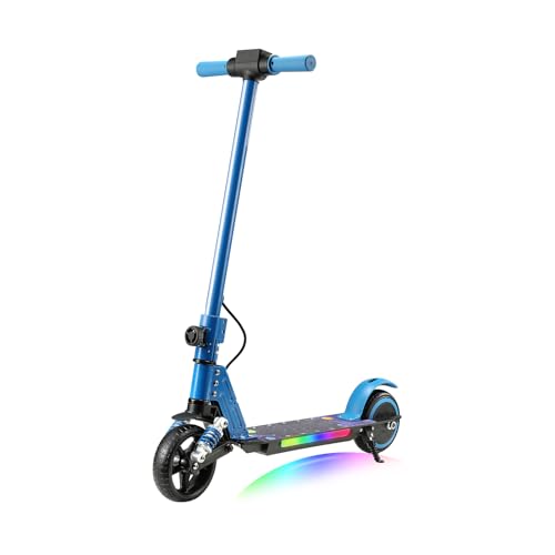 KHHK Elektroroller für Kinder von 6-14 Jahren, Faltbarer E-Scooter mit 130W Motor, max. Geschwindigkeit 14 km/h, Reichweite 5-8 km, doppelte Stoßdämpfer, doppeltes Sicherheitsbremssystem (Blau) von KHHK
