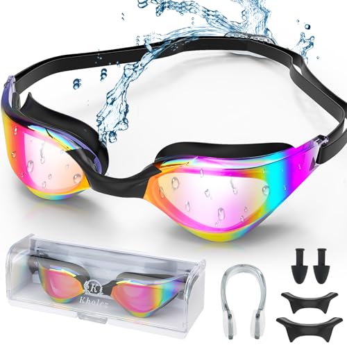 KHOLEZ Schwimmbrille, Unisex Swimming Goggles mit Nasenklammern Ohrstöpsel, Anti-Beschlag Anti-UV kein Auslaufen klare Sicht Taucherbrille für Herren Männer Frauen Erwachsene Jugendliche Kinder von KHOLEZ