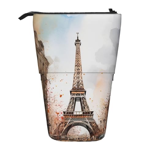 KHiry Watercolor Paris bedrucktes Federmäppchen, Stehender Stifthalter, Teleskop-Federmäppchen, Oxford-Stoff, Pop-Up-Make-up-Tasche für Büro, Mitte, Aquarell Paris, Einheitsgröße, Taschen-Organizer von KHiry