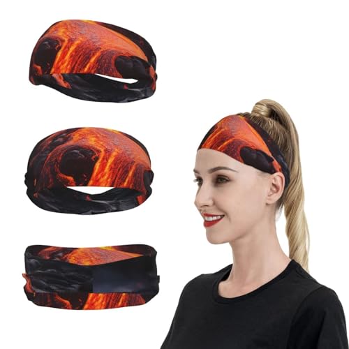 Schweißbänder Sport-Stirnbänder für Herren und Damen, Rot Hot Lava von Kilauea Volcano, Stirnband, Schweißbänder zum Laufen, Feuchtigkeitstransport, Haarbänder, rutschfestes, elastisches Schweißband von KHiry