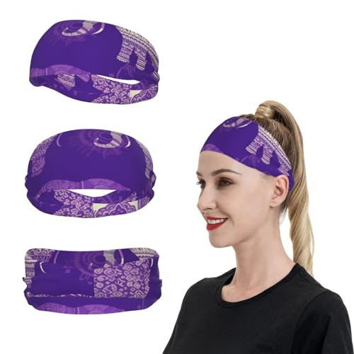 SweatBands Sport-Stirnbänder für Damen und Herren, violettes Elefanten-Stirnband, Schweißbänder zum Laufen, Feuchtigkeitstransport, Haarbänder, rutschfest, elastisch, Schweißband für Tennis, von KHiry