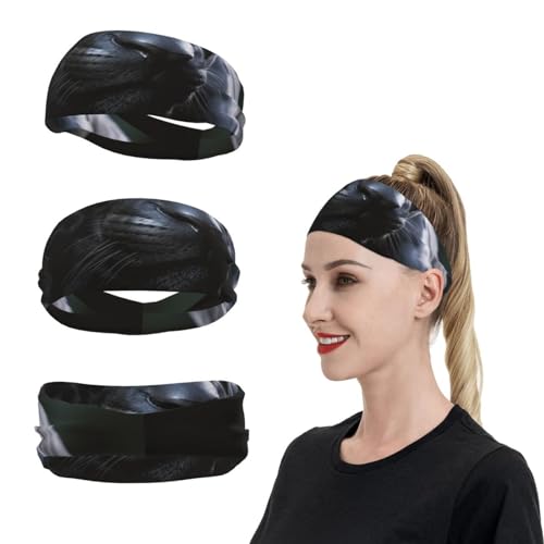 SweatBands Sport-Stirnbänder für Herren und Damen, Black Panther, Schweißbänder zum Laufen, Feuchtigkeitstransport, Haarbänder, rutschfest, elastisch, Schweißband für Tennis, Basketball von KHiry