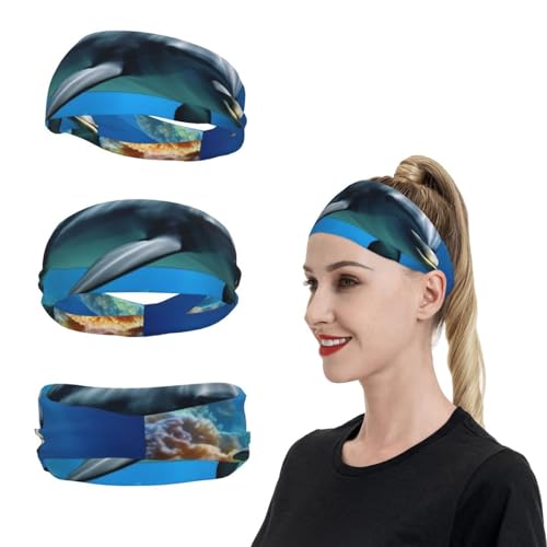 SweatBands Sport-Stirnbänder für Herren und Damen, Meerestier-Delfin-Stirnband, Schweißbänder zum Laufen, Feuchtigkeitstransport, Haarbänder, rutschfestes, elastisches Schweißband für Tennis, von KHiry