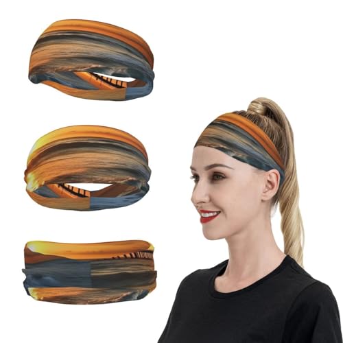 SweatBands Sport-Stirnbänder für Herren und Damen, Ozean, Sonnenuntergang, 1 Stirnband, Schweißbänder zum Laufen, feuchtigkeitsableitend, Haarbänder, rutschfest, elastisch, Schweißband für Tennis, von KHiry