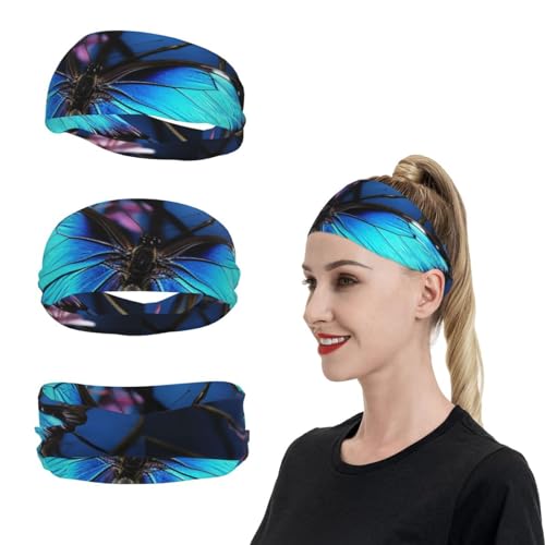 SweatBands Sport-Stirnbänder für Herren und Damen, blaues Schmetterlings-Haarband, Schweißbänder zum Laufen, feuchtigkeitsableitend, Haarbänder, rutschfestes, elastisches Schweißband für Tennis, von KHiry