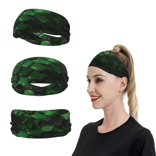 SweatBands Sport-Stirnbänder für Herren und Damen, grünes Schlangenleder-Stirnband, Schweißbänder zum Laufen, feuchtigkeitsableitend, Haarbänder, rutschfestes, elastisches Schweißband für Tennis, von KHiry