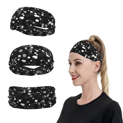 SweatBands Sport-Stirnbänder für Herren und Damen, schwarz-weiß, glitzernd, Schweißbänder zum Laufen, feuchtigkeitsableitend, Haarbänder, rutschfestes, elastisches Schweißband für Tennis, Basketball von KHiry