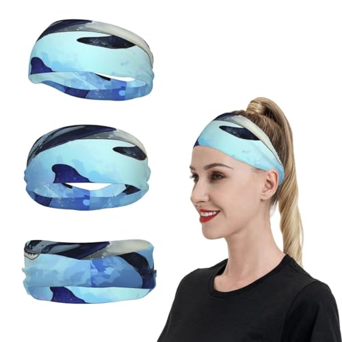 SweatBands Sport-Stirnbänder für Männer und Frauen, Orca-Killer-Wal-Stirnband, Schweißbänder zum Laufen, feuchtigkeitsableitend, Haarbänder, rutschfestes, elastisches Schweißband für Tennis, von KHiry