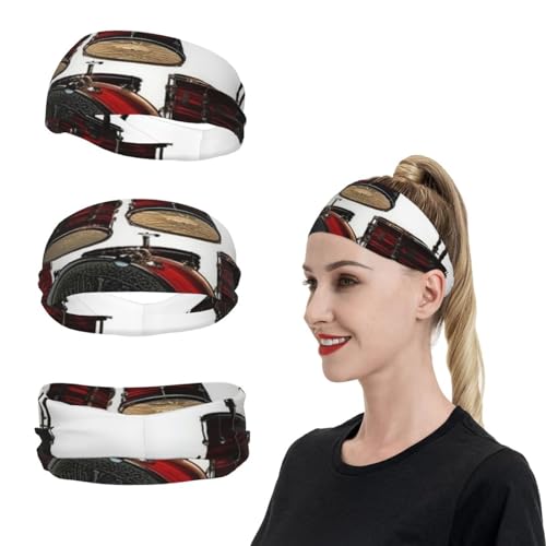 SweatBands Sport-Stirnbänder für Männer und Frauen, cooles Schlagzeug-Set, Stirnband, Schweißbänder zum Laufen, feuchtigkeitsableitend, Haarbänder, rutschfestes, elastisches Schweißband für Tennis, von KHiry