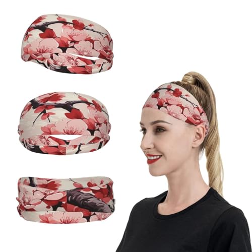 SweatBands Sport-Stirnbänder für Männer und Frauen, japanisches Blumenmuster, Kirschblüten-Stirnband, Schweißbänder zum Laufen, Feuchtigkeitstransport, Haarbänder, rutschfestes, elastisches von KHiry