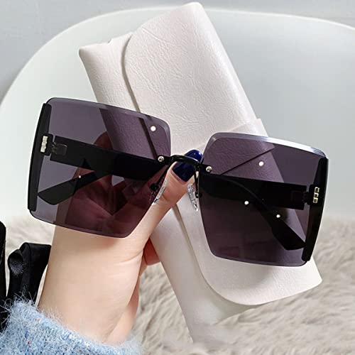 KIASRZN Randlose, übergroße, stilvolle Sonnenbrille mit diamantgeschliffenen Gläsern für Damen, modische rahmenlose Sonnenbrille mit Verlaufsgläsern (Black) von KIASRZN
