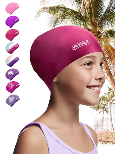 KIDVERSE Badekappe Kinder Lange Haare - Schwimmhaube Kinder mit Anti-Rutsch-Noppen - Badekappen für Schwimmer mit UV Schutz - Schwimmhaube Mädchen - Badehauben für Lange & voluminöse Haare von KIDVERSE