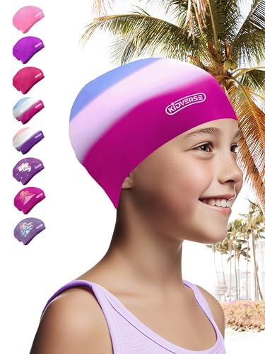 KIDVERSE Badekappe Kinder Lange Haare - Schwimmhaube Kinder mit Anti-Rutsch-Noppen - Badekappen für Schwimmer mit UV Schutz - Schwimmhaube Mädchen - Badehauben für Lange & voluminöse Haare von KIDVERSE