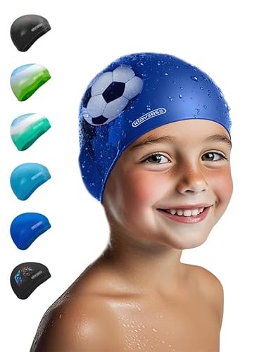 KIDVERSE Badekappe Kinder wasserdicht - Schwimmhaube Kinder mit Anti-Rutsch-Noppen - Badekappen für Schwimmer mit UV Schutz - Schwimmhaube Jungen - Reißfeste Badehauben in verschiedenen Größen von KIDVERSE