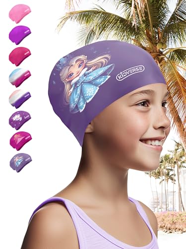KIDVERSE Badekappe Mädchen - wasserdichte Badekappe Kinder mit Anti-Rutsch-Noppen - Badehaube Kinder - UV Schutz Schwimmhaube Kinder 100% reißfest - Schwimmkappe Kinder von KIDVERSE