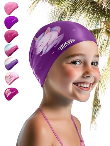 KIDVERSE Badekappe Mädchen - wasserdichte Badekappe Kinder mit Anti-Rutsch-Noppen - Badehaube Kinder - UV Schutz Schwimmhaube Kinder 100% reißfest - Schwimmkappe Kinder von KIDVERSE