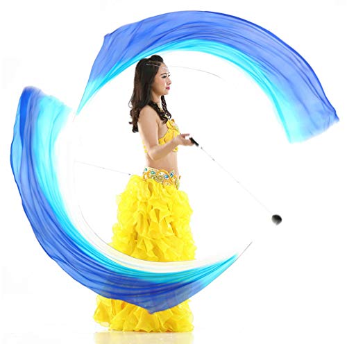 KIKIGOAL 2 Stück 2,0 x 0,9 m mehrfarbiger Tanzseide-Schleier Poi (2 x 0,9 m, allmählich blau) von KIKIGOAL