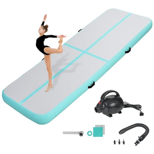 KIKILIVE 10CM Hoch Gymnastikmatte Tumbling Matte, 5M Aufblasbar Gymnastik Track Matte Air Turnmatte mit Luftpumpe Aufblasbare Sportmatte für Fitness/Outdoor/Yoga/Training usw Green von KIKILIVE