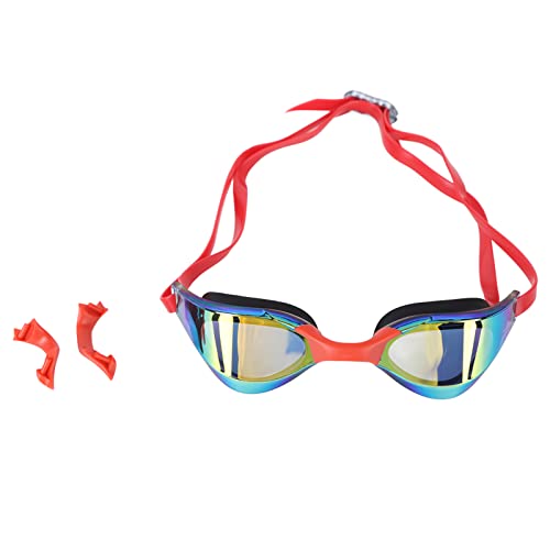 KIMISS Auslaufsichere Schwimmbrille für Erwachsene, UV-Schutz, Schwimmbrille mit HD-Gläsern für Wettkämpfe, Inklusive 2 Nasenhalter und Aufbewahrungsbox (Rot) von KIMISS