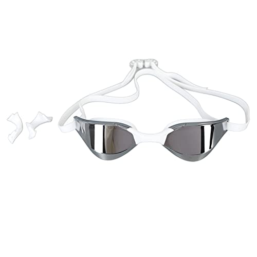 KIMISS Auslaufsichere Schwimmbrille für Erwachsene, UV-Schutz, Schwimmbrille mit HD-Gläsern für Wettkämpfe, Inklusive 2 Nasenhalter und Aufbewahrungsbox (Weißer Splitter) von KIMISS