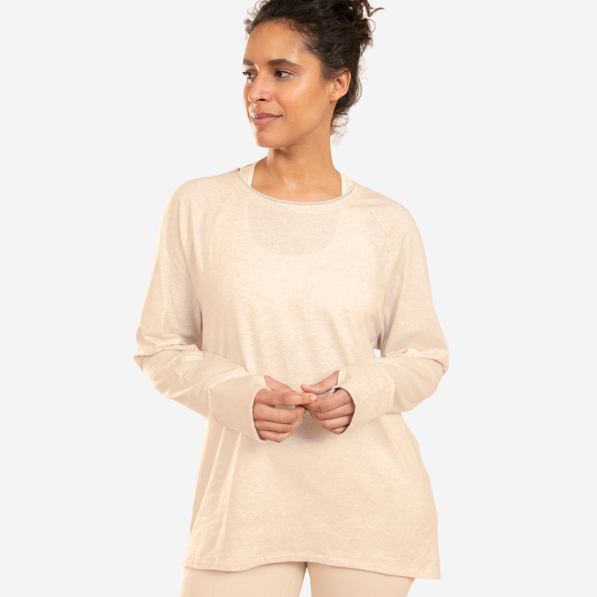 Langarmshirt sanftes Yoga Damen Biobaumwolle - beige von KIMJALY