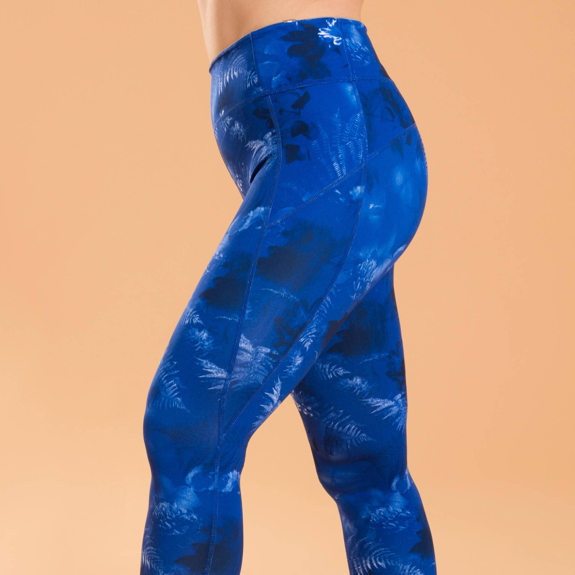 Leggings dynamisches Yoga Damen wendbar ‒ uni/blau bedruckt von KIMJALY