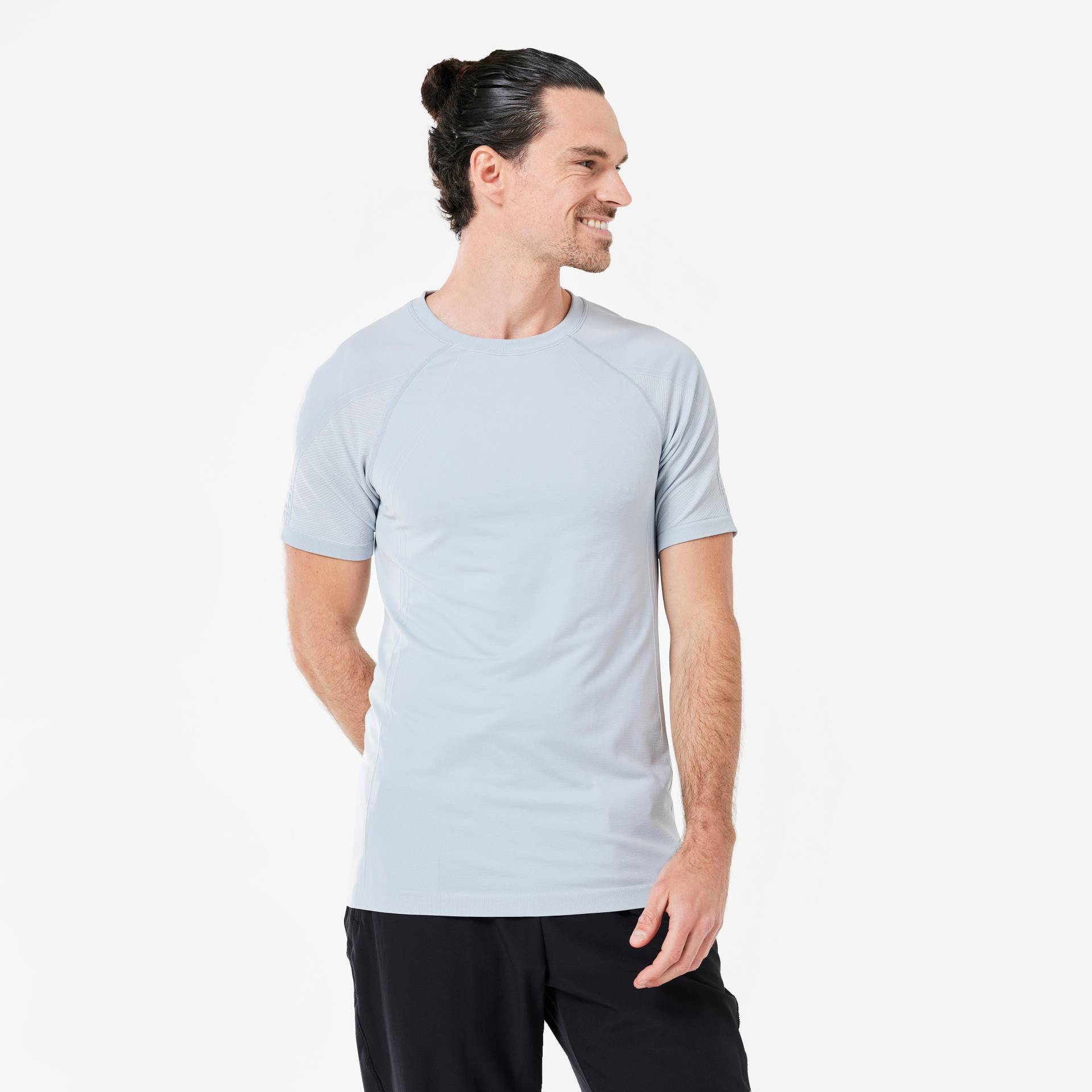 T-Shirt Herren dynamisches Yoga nahtlos - hellgrau von KIMJALY