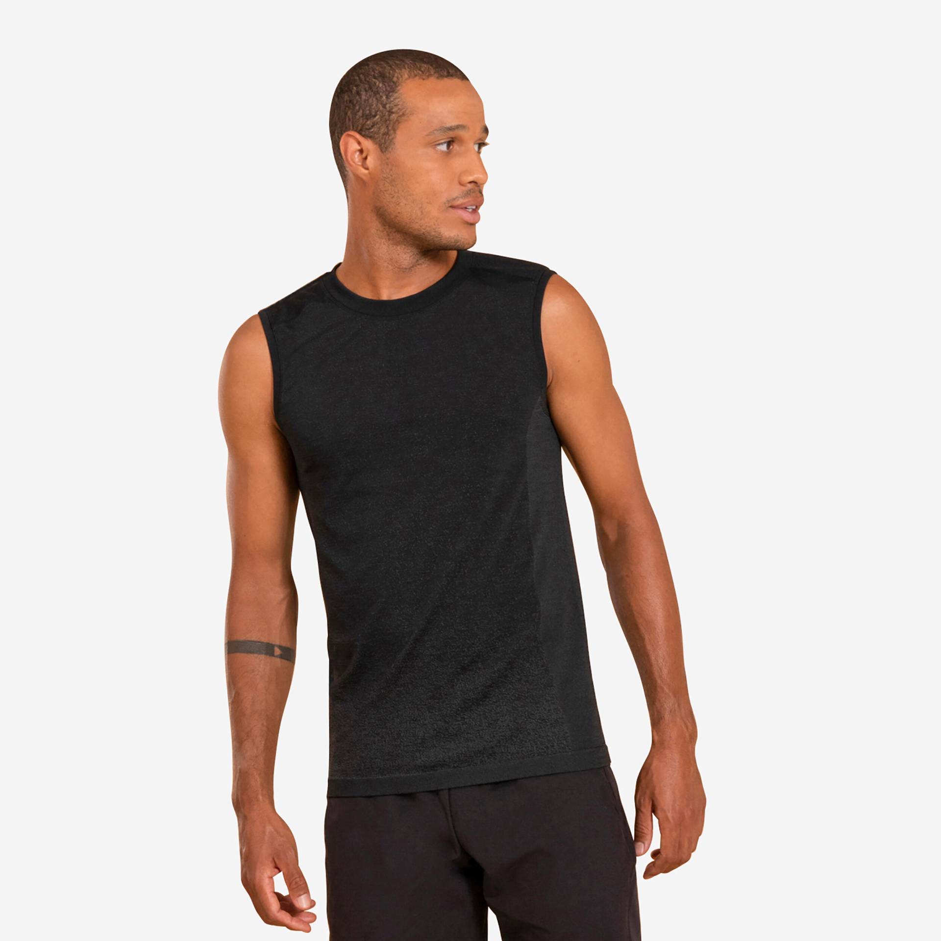 Tank-Shirt Herren für dynamisches Yoga nahtlos - schwarz von KIMJALY