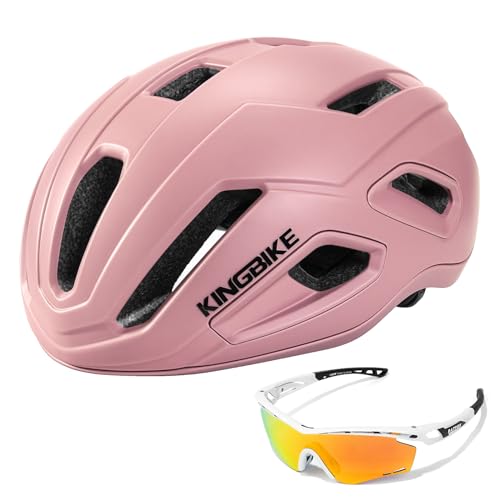 KING BIKE Fahrradhelm Helm Bike Fahrrad Radhelm FüR Herren Damen Helmet Auf Die Helme Sportartikel Fahrradhelme (Mattes Rosa W/Sunglasses) von KING BIKE