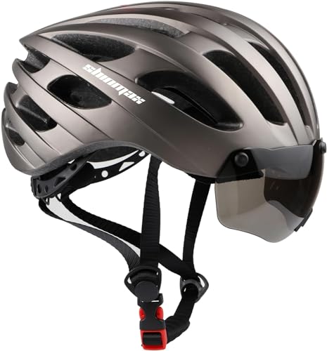 Fahrradhelme für Damen und Herren, KINGLEAD MTB Fahrradhelm mit magnetischer Brille und wiederaufladbarem USB-Licht, Verstellbarer Mountainbike-Rennhelm mit Reflexstreifen, 57-62cm von KINGLEAD