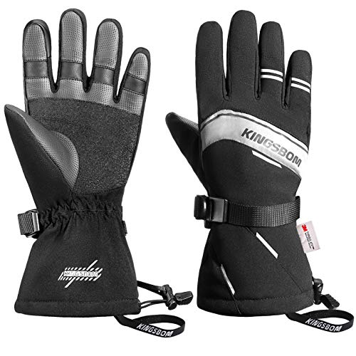 KINGSBOM Wasserdicht Ski- und Schnee-Handschuhe, 3M Thinsulate Winter Warm Touchscreen Snowboard Handschuhe für Herren & Damen - Schwarz(L) von KINGSBOM