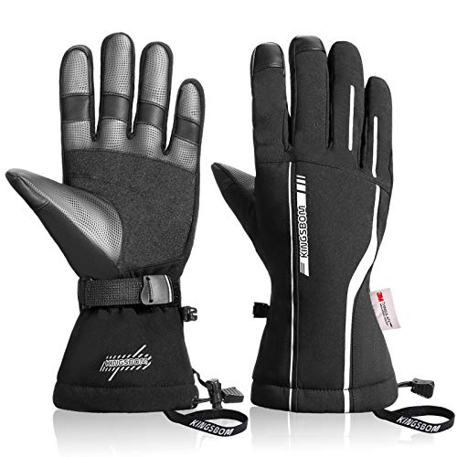 KINGSBOM Wasserdicht Ski- und Schnee-Handschuhe, 3M Thinsulate Winter Warm Touchscreen Snowboard Handschuhe für Herren & Damen - Schwarz & Silber(L) von KINGSBOM