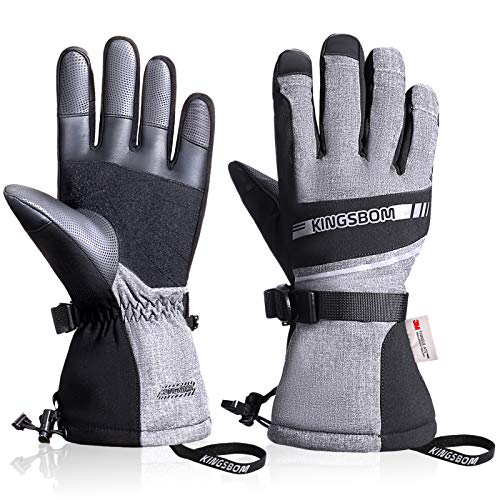 KINGSBOM Wasserdicht Ski- und Schnee-Handschuhe, 3M Thinsulate Winter Warm Touchscreen Snowboard Handschuhe für Herren & Damen - Grau(XXL) von KINGSBOM