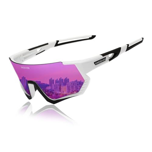 KINGSEVEN Polarisierte Radfahren Sonnenbrille Männer Frauen MTB Fahrrad Brille UV400 Schutz Sport Sonnenbrille NLS-910-03 (White black purple) von KINGSEVEN