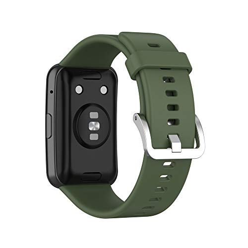 KINOEHOO Ersatzarmband kompatibel mit HUAWEI Watch Fit Edelstahl Armband Weiche Silikon Uhrenarmbänder.(dunkelgrün) von KINOEHOO