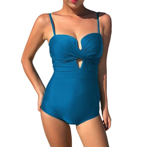 KINZE Einteiliger Frauen-Badeanzug Hohl Einteiliger Einteiliger Badeanzug Sommerbauchkontrollierender Badeanzug Strandkleidung-Blau-M von KINZE