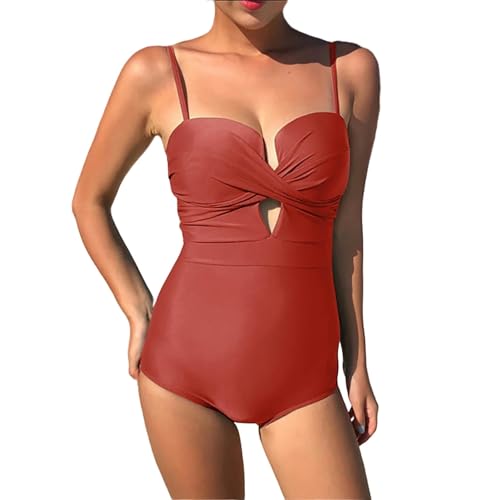KINZE Einteiliger Frauen-Badeanzug Hohl Einteiliger Einteiliger Badeanzug Sommerbauchkontrollierender Badeanzug Strandkleidung-Rot-XL von KINZE