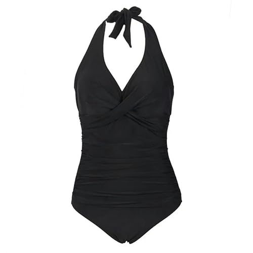KINZE Frauen Bauch Kontrollieren Badeanzug Plissierte Einteilige Bikini Plus Size V Hals Halfer EIN Stück Badeanzug-Schwarz-M von KINZE