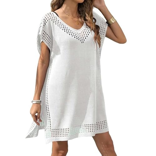 KINZE Strandkleid White Beachwear V-Ausschnitt Badeanzug Cover-Up Tunic Sundress Solid Color Cover-Cover-Up Sunddress-Weiss von KINZE