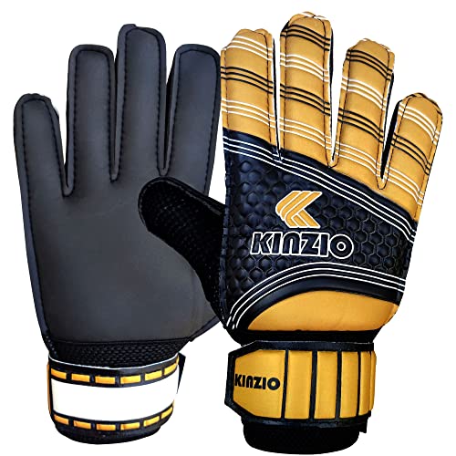 KINZIO Fußball Torwarthandschuhe für Jungen Kinder Kinder Erwachsene Fußball Torwarthandschuhe Schutz Super Grip Palms für Junior Üben (Gold/Schwarz, 8) von KINZIO