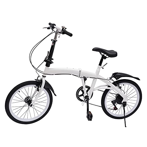 KIOPOWQ Klapprad Fahrräder 20 Zoll Doppel-V-Bremse 6-Gang-Schaltung Unisex für Erwachsene Jugendliche Max.90kg Weiß von KIOPOWQ