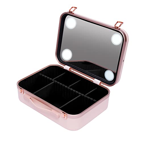 KIOPOWQ Kosmetikbox Make-up Koffer Cosmetic Box Mit Spiegel LED-Leuchten Make-up Tragekoffer Großes Kosmetik Organizer Box 34x24x12cm (Rosa) von KIOPOWQ