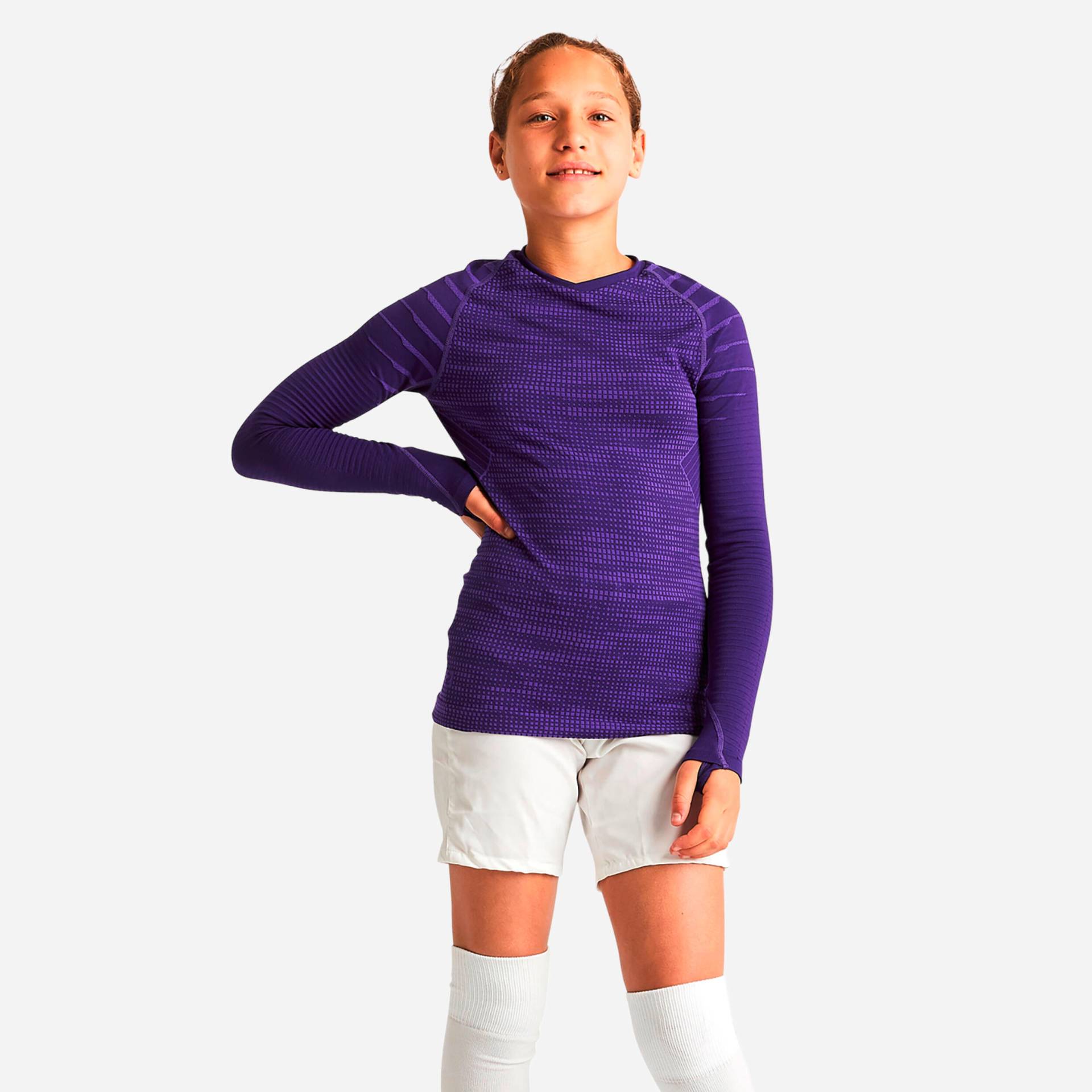 Kinder Fussball Funktionsshirt langarm - Keepdry 500 Wärmekomfort violett von KIPSTA