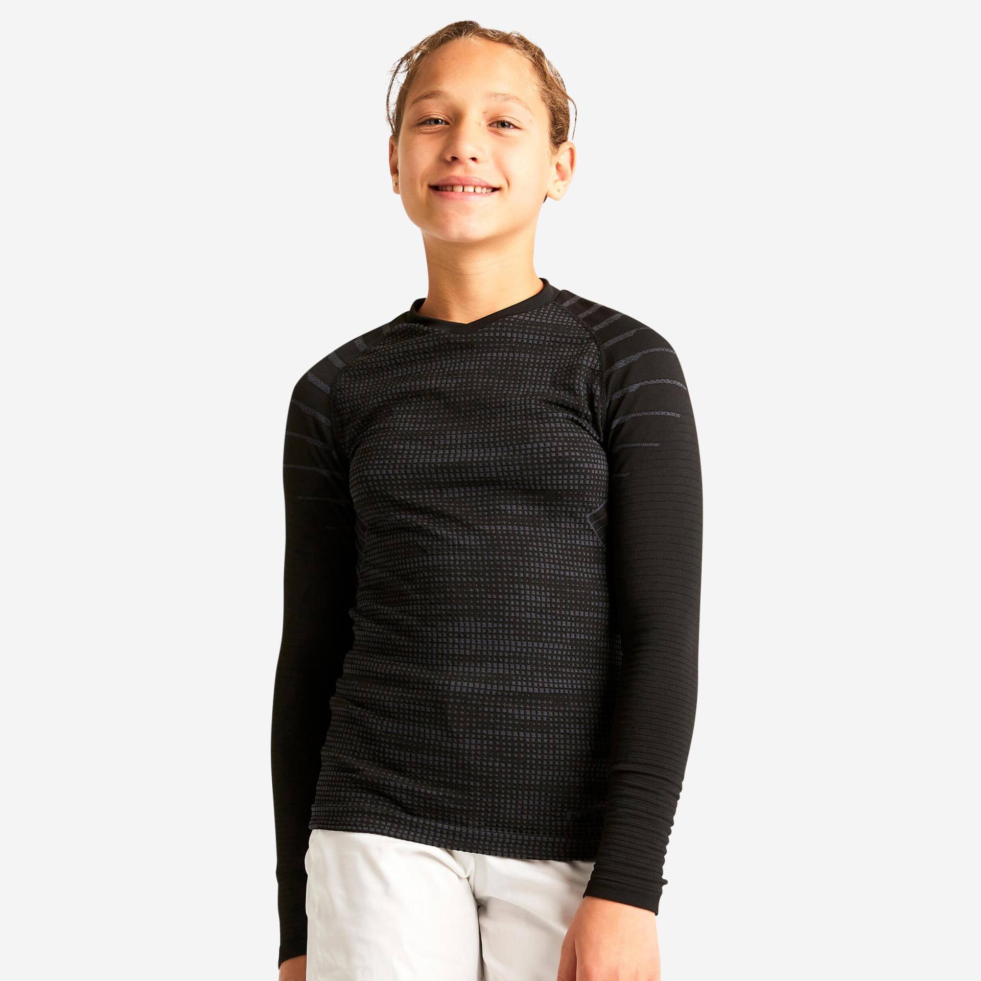 Kinder Fussball Funktionsshirt langarm wärmend ‒ Keepdry 500 schwarz von KIPSTA