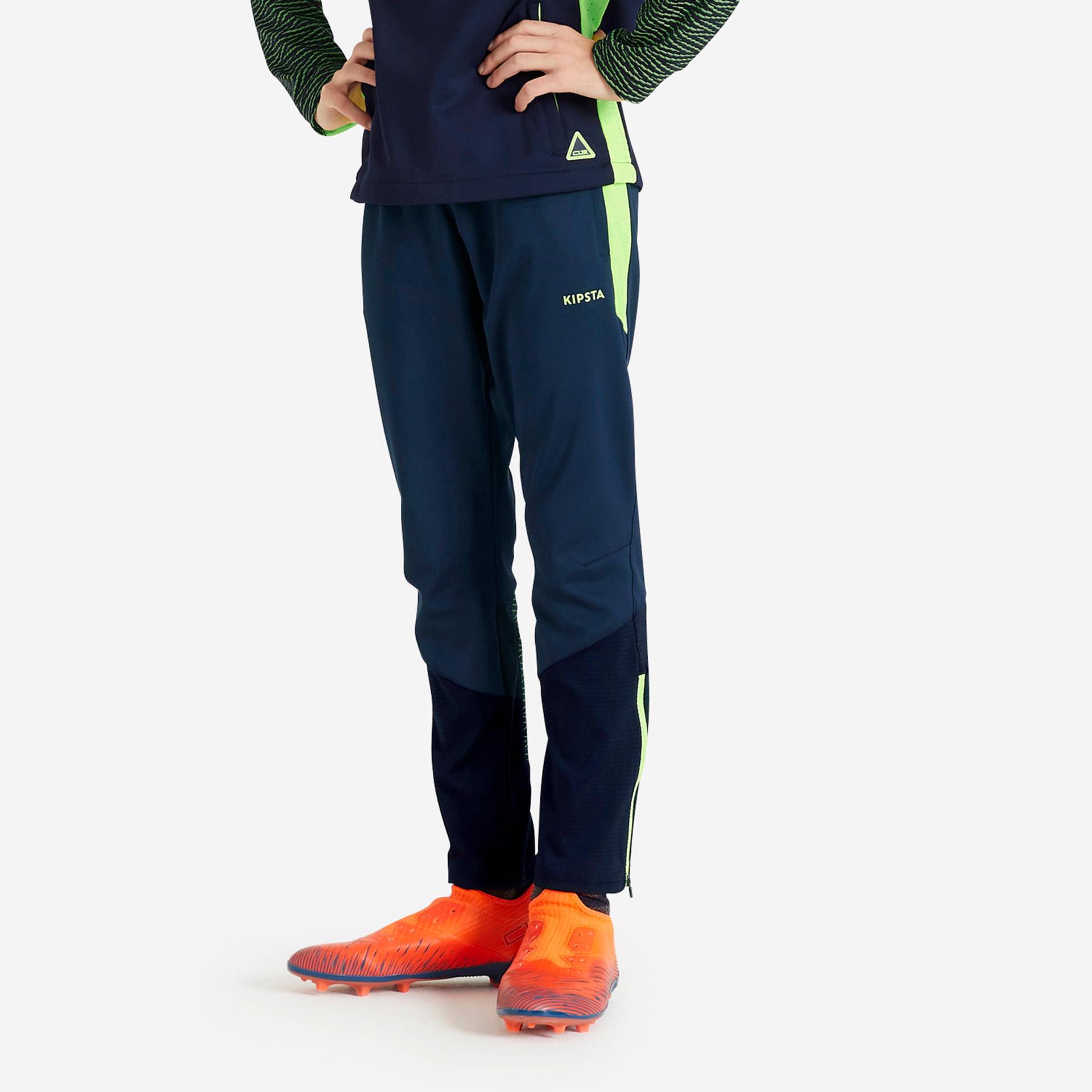 Kinder Fussball Sweatshirt mit Reissverschluss - CLR marineblau/neongelb von KIPSTA